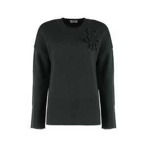 PAROSH Women's Dark Green Knit Sweater with Floral Applique Women GREEN Sweaters